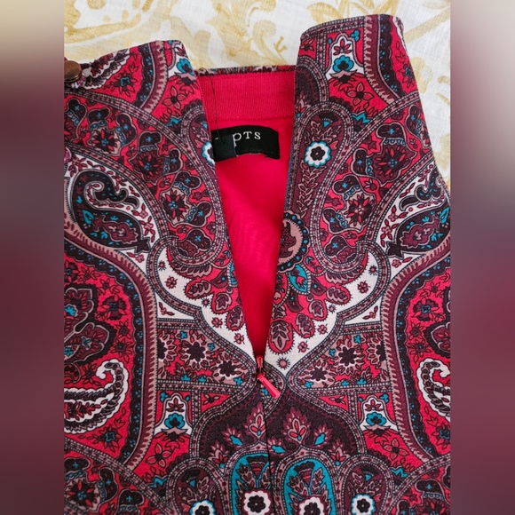 NWT Talbots Paisley Knee Length Red Opulent Side Button Detail Slit Skirt Sz 2P - Picture 4 of 12